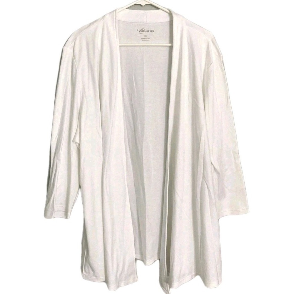 Cali And York Shirt Women 2X White Lightweight Open Front Cardigan 3/4 Sleeve - Picture 1 of 11